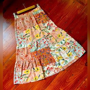 Floral Patchwork Tiered Midi Skirt